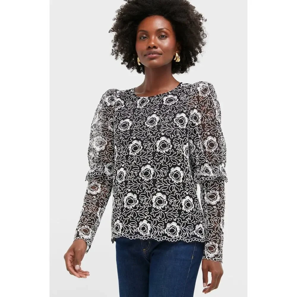 TUCKERNUCK Black Lace Baldwin Blouse Size L NWT Retail $198 Tuckernuck